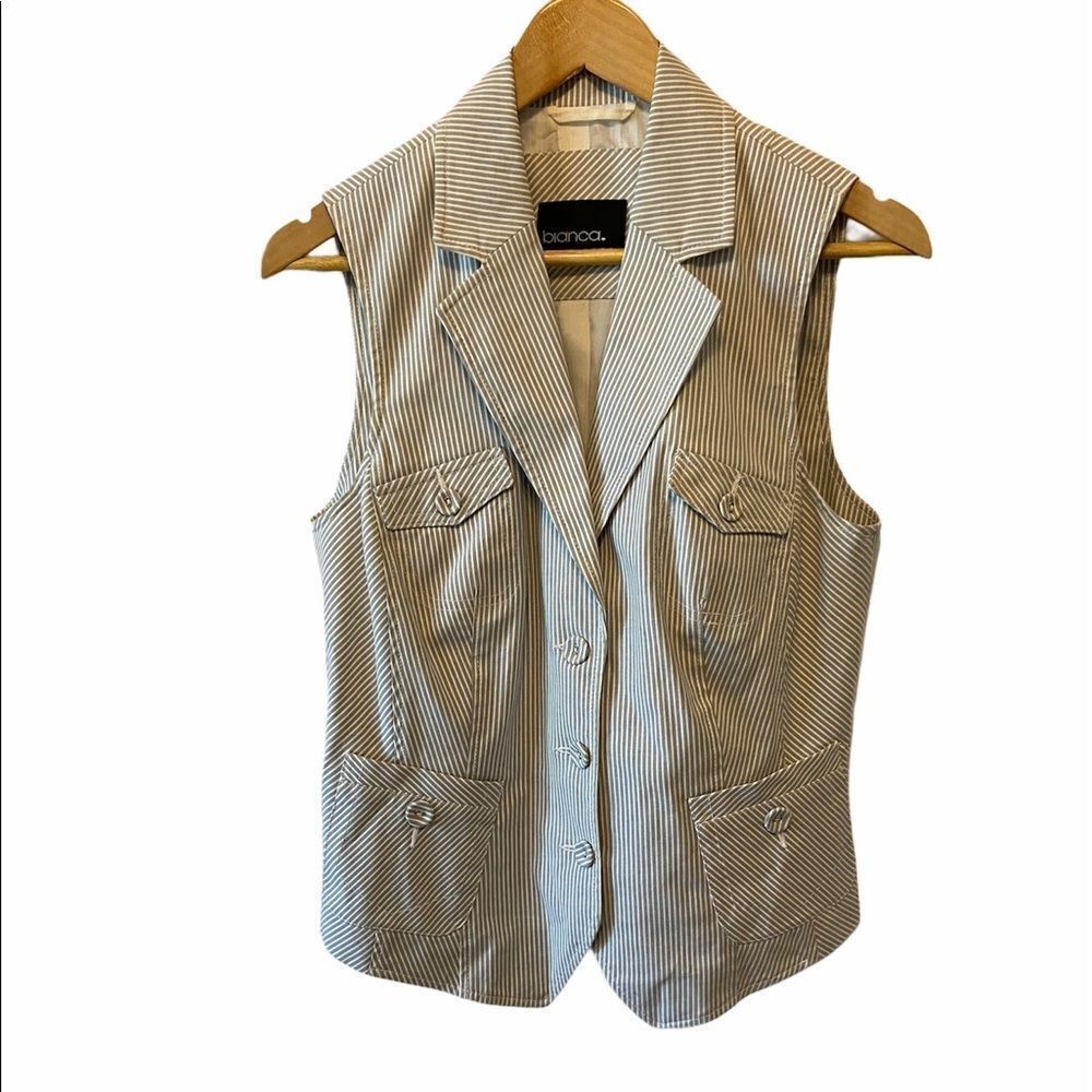 NWOT BIANCA Grey Pinstripe Sleeveless Vest 10